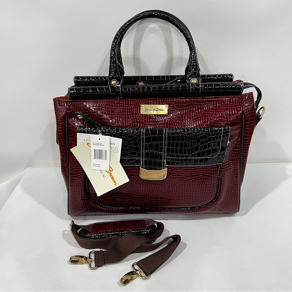 Samantha Brown Burgundy and Black Croc-Embossed Travel Tote